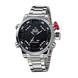 WEIDE Men Military Watch 3ATM LED Digital Analog Dual Time New Sports Quartz Wristwatches 6 Colors Watch (Silver Black)