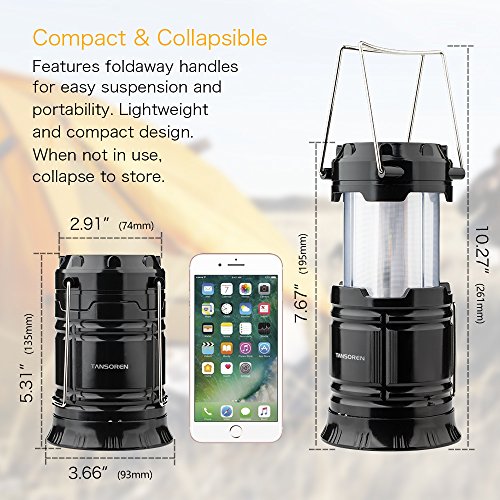 TANSOREN 2 Pack Portable LED Camping Lantern, [2018 UPGRADED][3-IN-1] Decorative Flame light Ultra Bright Flashlights with S and 6 AA Batteries Collapsible Survival Kit for Emergence, Outdoor - Thumbnail 2