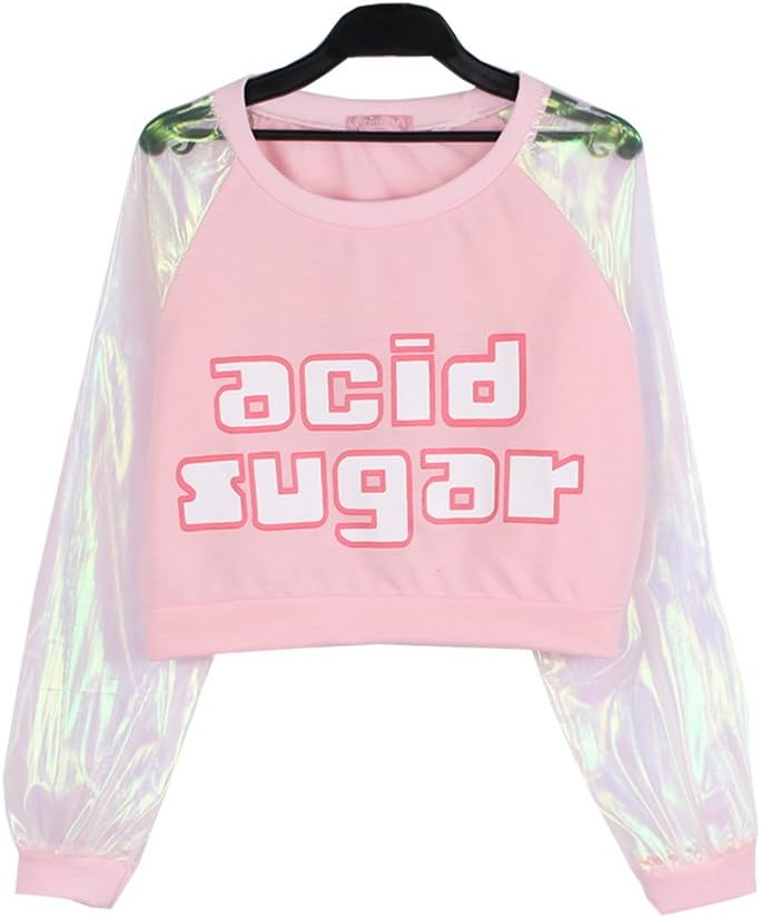 Focal20 Laser Patchwork Sweatshirt Long Sleeve Tee Tops Harajuku Pullover T Shirt
