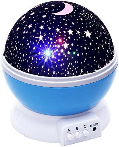 Lizber Baby Night Light Moon Star Projector 360 Degree Rotation - 4 LED Bulbs 9 Light Color Changing With USB Cable, Unique Gifts for Men Women Kids Best Baby Gifts Ever