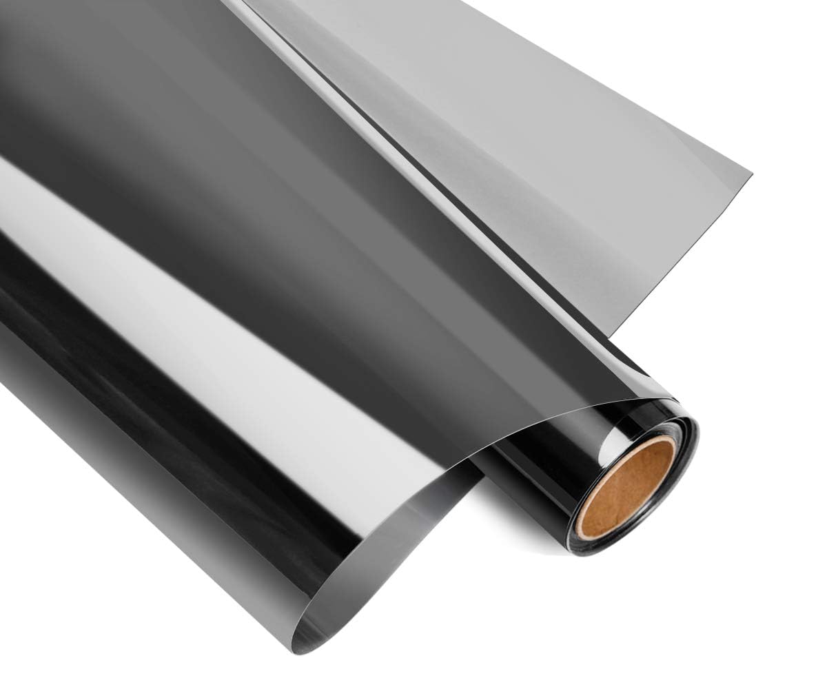 HIDBEA One Way Window Film Privacy, Heat Control Mirror Reflective Daytime UV Sun Block House Window Tint, Anti Glare Static Cling Glass Tinting for Home and Office (Black Silver, 90×200cm)