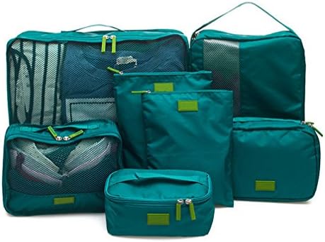 Portable Packing Cubes Set 7 Mesh Travel Luggage Organizers / Laundry Pouch Digital Storage Shoe Bag Combination
