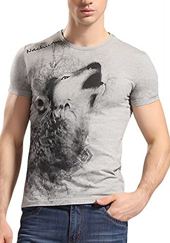 SHIRTQA Mens Short Sleeve Big Face Cheshire Wolf T-Shirt (2XL, Gray)