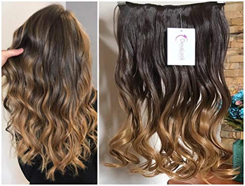 17 Inches Wavy Curly One Piece Half Head Ombre Clip in Hair Extensions 120grams (Col. Dark brown/honey blonde)