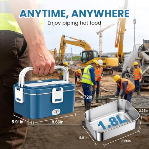 Anykuu Portable Electric Lunch Box 1.8L 100W, 3 in 1 Thermal Lunch Box (12 V/24 V/240 V) with Removable Stainless Steel Container and Bag for Car Truck Office