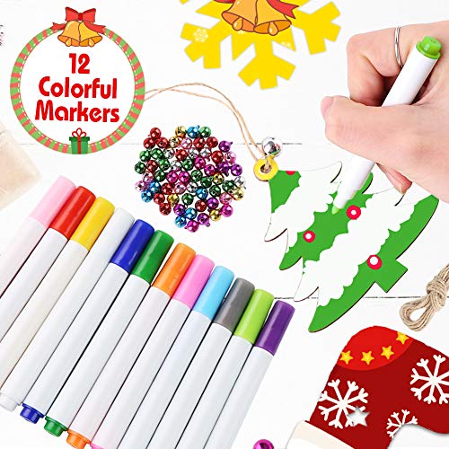 3 otters 133PCS Wooden Christmas Ornaments Unfinished Set, Wooden Slices Ornaments for Christmas Decoration and DIY Craft Making, Christmas Ornament Decorating Kit