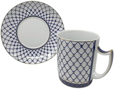 Russian Lomonosov Design Cobalt Blue Net SET Tea Mug and Saucer, Saint Petersburg