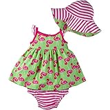 Gerber Baby Girls' Sundress, Bloomer and Hat Set, Flamingo, 6-9 Months