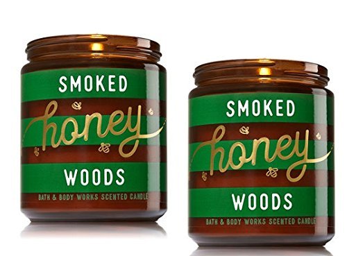 Bath and Body 2 Pack Works Smoked Honey Woods Medium One Wick Candle. 7 Oz.