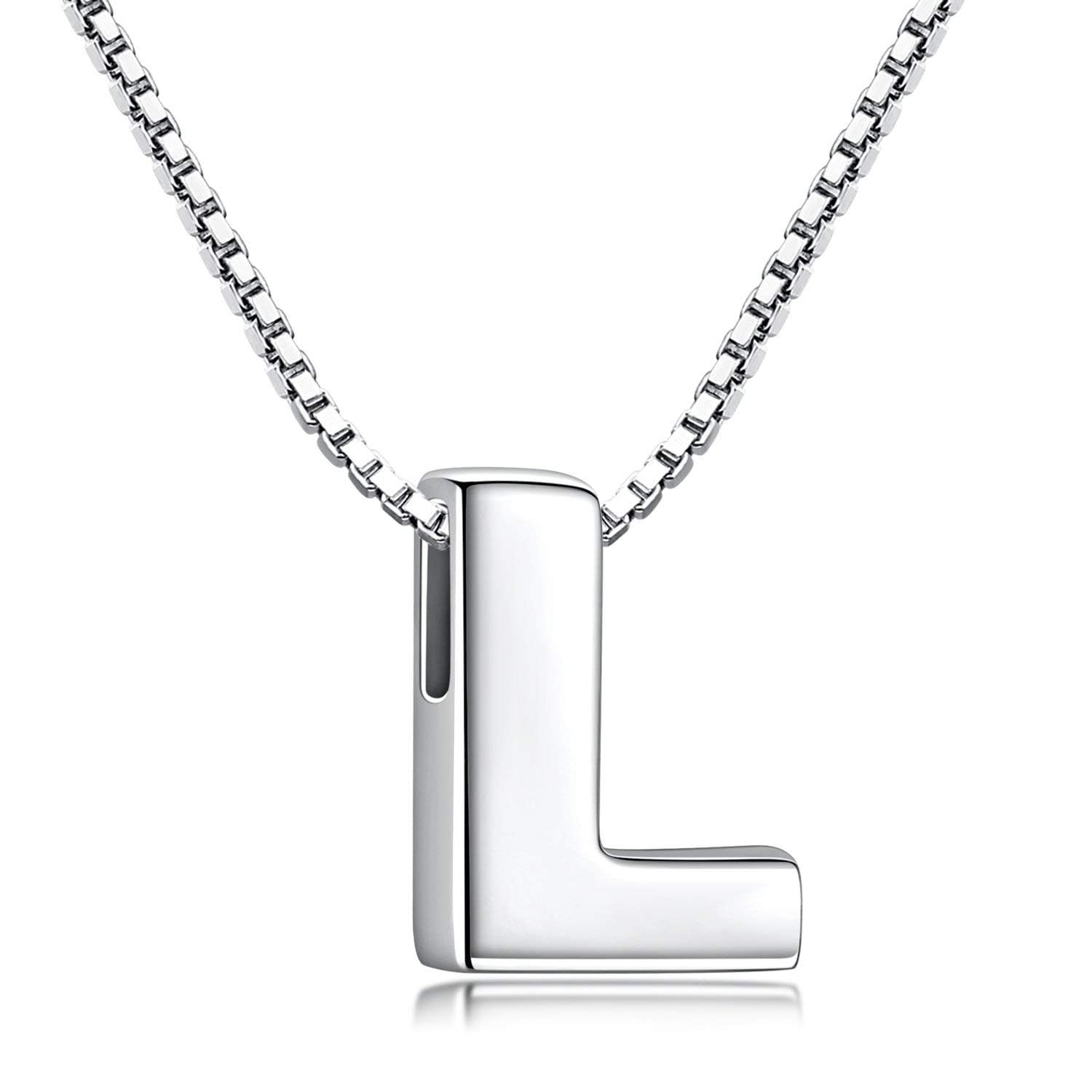 Candyfancy 1.0mm 18 inch 925 Sterling Silver 26 Small Letters Alphabet A-Z Initial Pendant Box Chain Necklace (L with Chain) — image 1