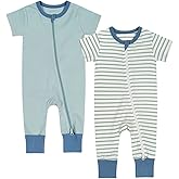 Teach Leanbh Toddler Baby Boys Girls 2-Pack Pajamas Cotton 2 Way Zipper Short Sleeve Footless Romper Sleep and Play