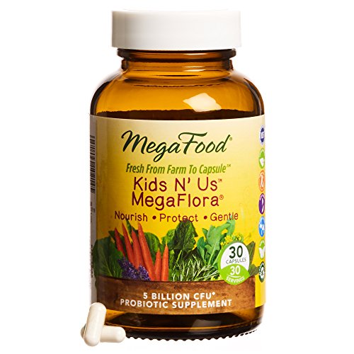 MegaFood - Kids N' Us MegaFlora, Probiotic Support for Digestion, Bowel Regularity, Intestinal Balance, and Immune Health, 5 Billion CFU, Vegetarian, Gluten-Free, Non-GMO, 30 Count