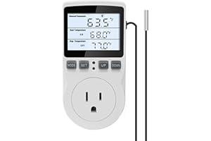 KETOTEK KT3100BL Digital Temperature Controller Outlet Socket VA LCD Display Plug in Thermostat 15A 120V Output with Blue Backlight 3m Temperature Sensor