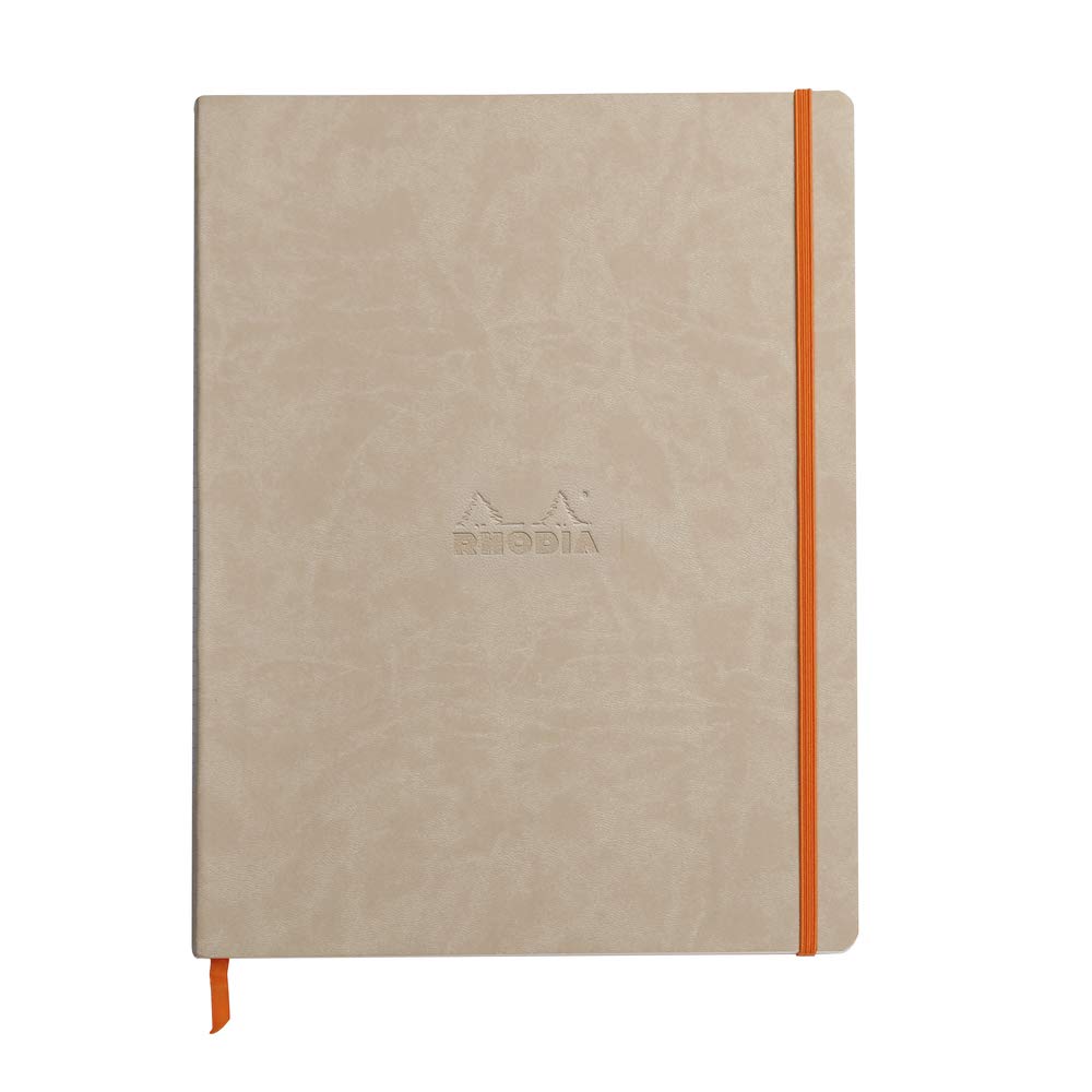 RHODIA 117705C - Beige Flexible Notebook - A4+ - Lined - 160 Detachable Pages - Ivory Clairefontaine Paper 90 g/m - Bookmark, Elastic Closure - Faux Leather Cover - Rhodiarama Collection