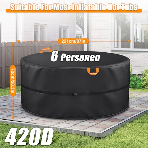 Round Protective Cover for Hot Tub, 4-6 People, Oxford 420D, Inflatable Spa Cover for Rounds, UV Resistant and Waterproof for Outdoor Spa (220 x 72 cm (6 People))
