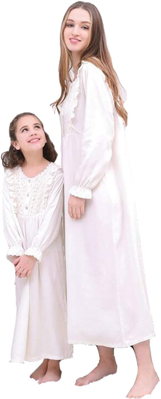 Gagacity White Elegant Nightdress Full Length Vintage Nightgown