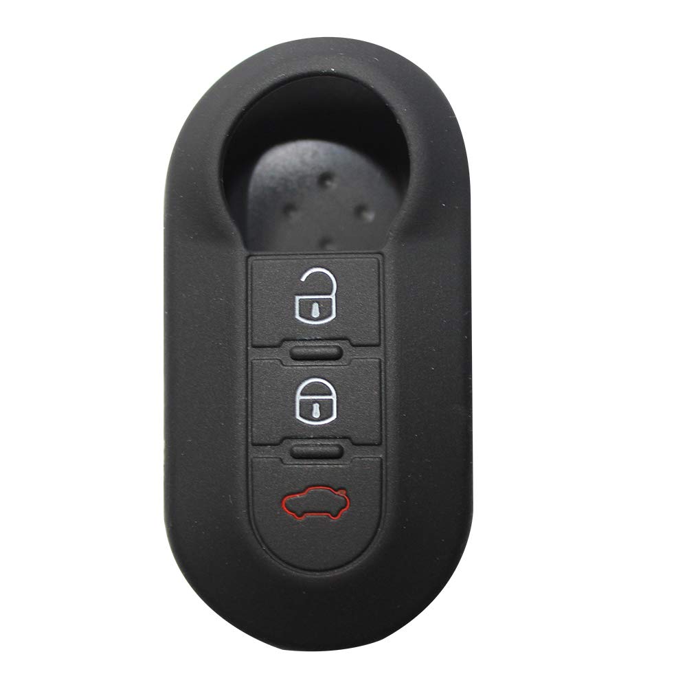 YLC Silicone Car Key Cover, Car Key Protection Case Skin Jacket for Fiat 500 500C Panda Stilo Punto Doblo Grande Bravo Kasten Ducato Minibus etc. 3 Buttons (Black)