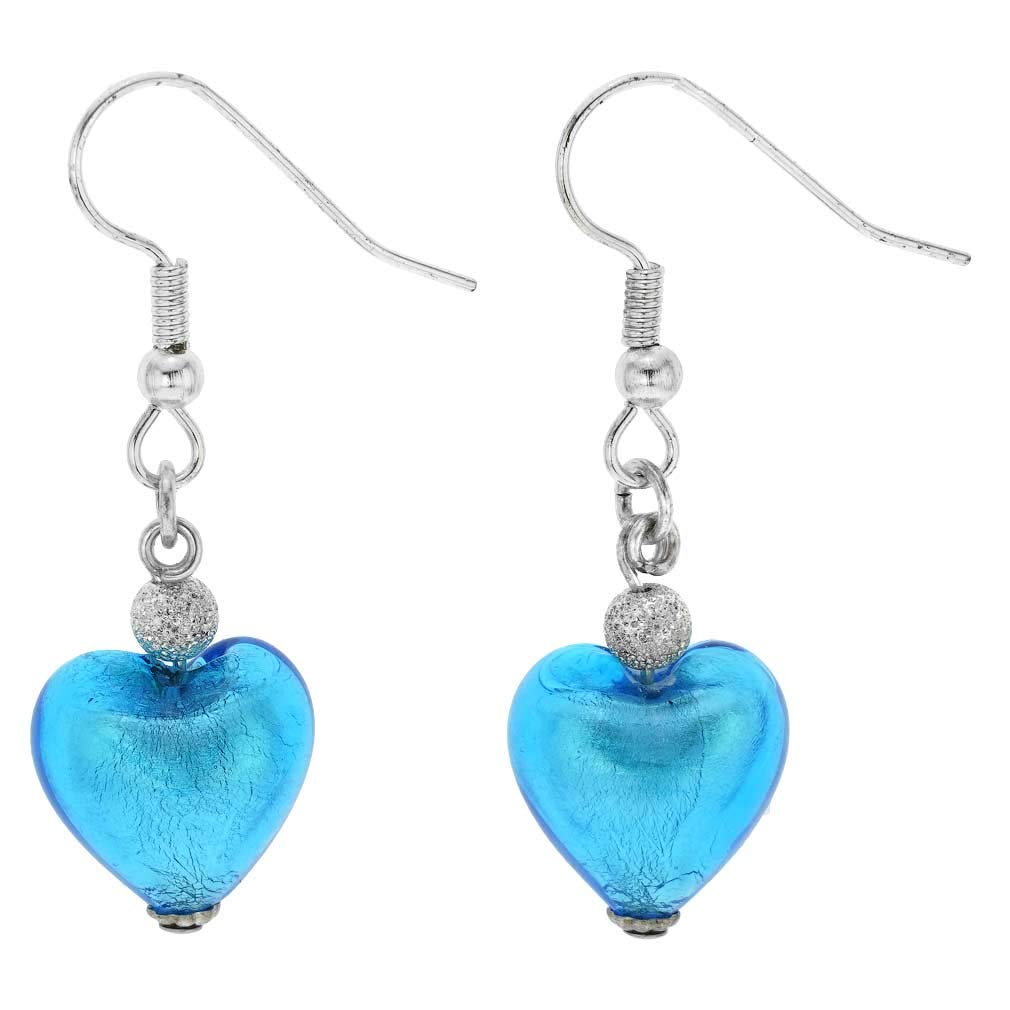 Glass Of Venice Murano Glass Heart Earrings - Aqua Blue