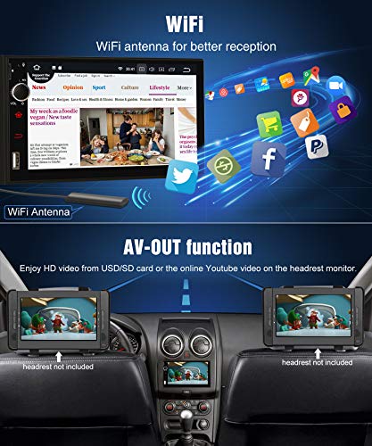 PUMPKIN Android 8.0 Car Stereo Double Din GPS Radio with 4GB RAM, WiFi, Support Fastboot, Backup Camera, Android Auto, 128GB USB SD, AUX, 7 inch Touchscreen - Thumbnail 4
