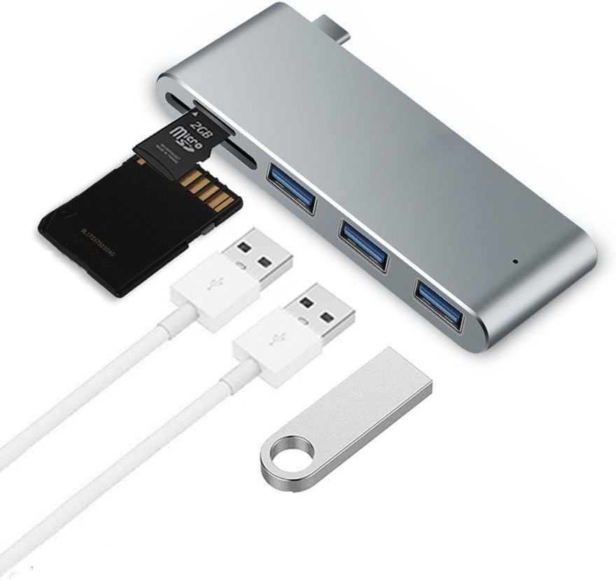 USB C Hub,5 in 1 USB C Adapter with 3×USB 3.0 Ports SD Card Reader for MacBook Pro 2016/2017 Lenovo ThinkPad X1 Carbon 2017 - Grey (5-in-1)