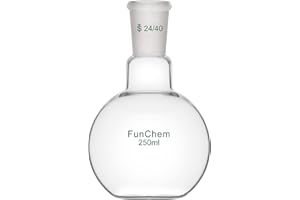 FunChem Single Neck 1 Neck Glass Lab Flat Bottom Boiling Flask FBF, 24/40 Standard Taper Outer Joint Glass Boiling Flask, 250 ml
