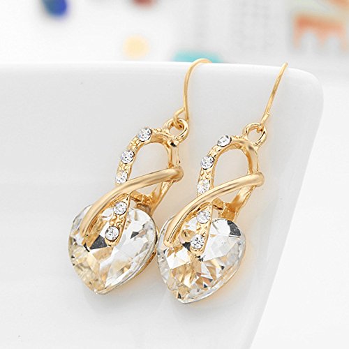 AOmahh Heart Shape Bridal Jewelry Set - Women's Crystal Love Necklace Love Earrings Elegant Jewelry Set for Wedding Party Prom Bride Bridesmaids (White) - Thumbnail 3