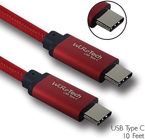 WiRoTech USB C Cable, Red USB-C to USB-C Fast Charging Cable (10 feet, Red)