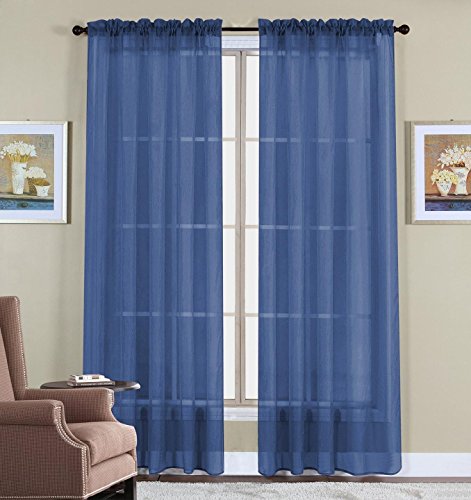 WPM  60 x 63-Inches Sheer Window Elegance Curtains/drape/panels/treatment, Navy