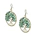 Eternal Tree of Life Green Quartz Branch Brass Dangle Earrings