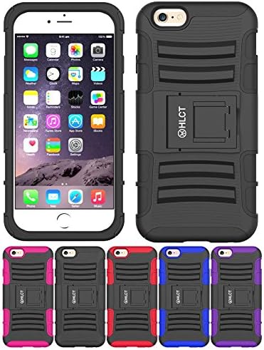 iPhone 6S Case, iPhone 6 Case, HLCT Rugged Shock Proof Dual-Layer Case with Built-In Stand Kickstand (USA Seller) (Black)