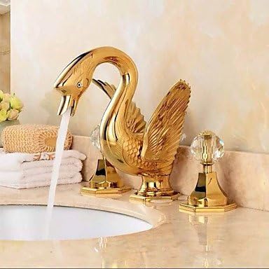 JinRou Modern and stylish Shower Mixer Separated Type Two Handles luxurious large Swan Shape Bathroom Basin Faucet - Gold