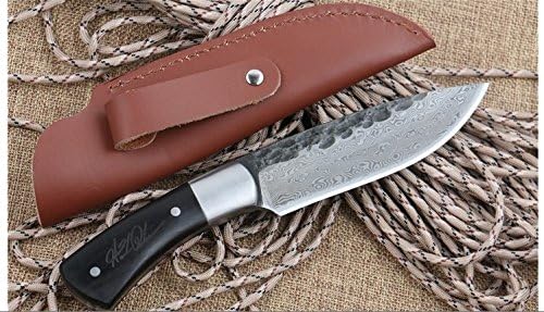 Bushcraft and Hunting Hand Hammered Damascus Steel Knife with Sheath