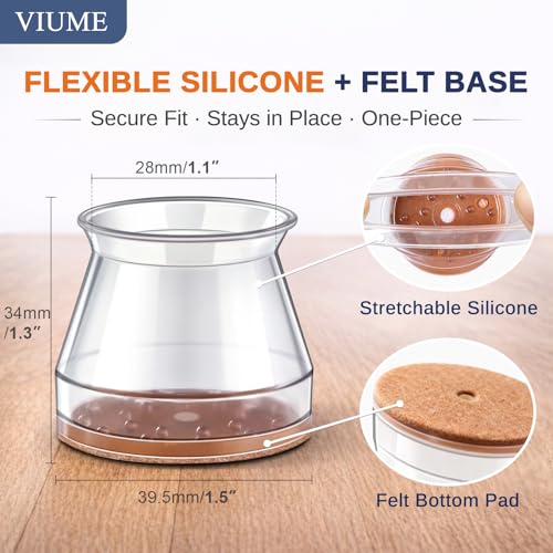 VIUME 24 Pcs Chair Leg Floor Protectors for Hardwood Floors Silicone Covers Felt Pads Furniture Leg Caps Anti-Scratch Reduce Noise Fit (1-5/16" to 2")
