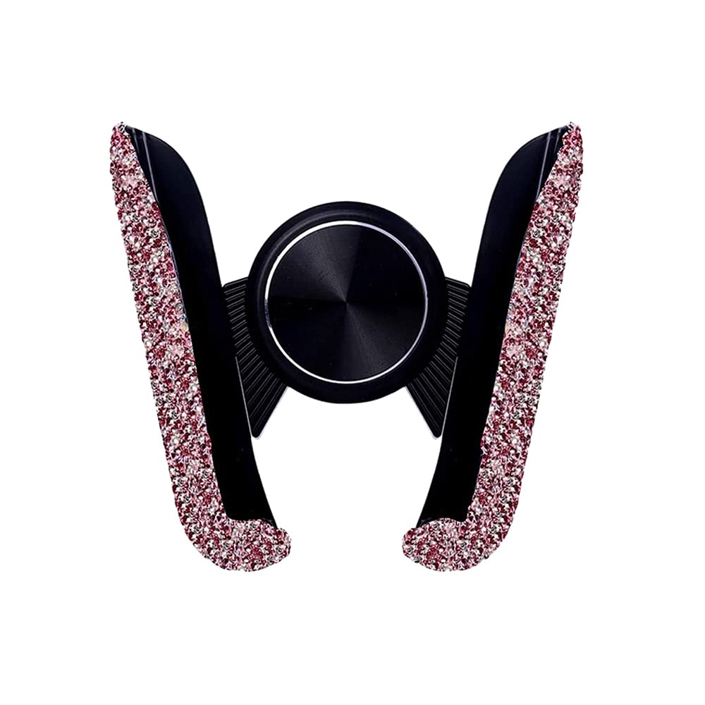 Baceyong Bling Car Phone Holder Rhinestone Decoration Mini Car Dash Air Vent Automatic Phone Mount, Universal 360°Adjustable Crystal Auto Car Stand Phone Holder, Pink Rhinestone