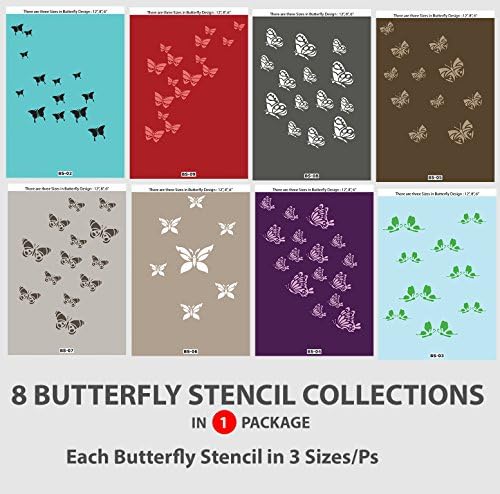 8 Set of Butterfly Stencil Collections, Each 3 Sizes, Butterfly Stencil Collections.