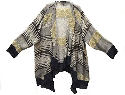 BOHEME womens Open Weave Open Front Draped Cardigan Sz 5 Black Beige 200652E