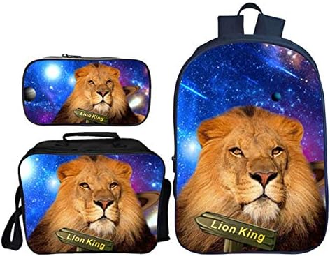 HMJZ Children's school bag set with Lunch bag Pencil case,3D printing Lion king waterproof backpack,for young boys and girls,F
