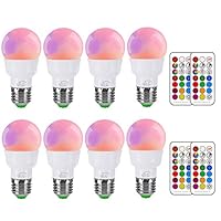 iLC RGB LED Light Bulb, Color Changing Light Bulb Dimmable 3W E26 Screw Base RGBW, Mood Light - Dual Memory - 12 Color Choices - Timing Infrared Remote Control Included (8 Pack)