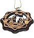 Two Layers Mahogany with Olive Wood Holy Family Nativity Scene Ornament Gift Carved by Laser - Olive Wood (6 cm or 2.4 inch with Certificate) and Gold String