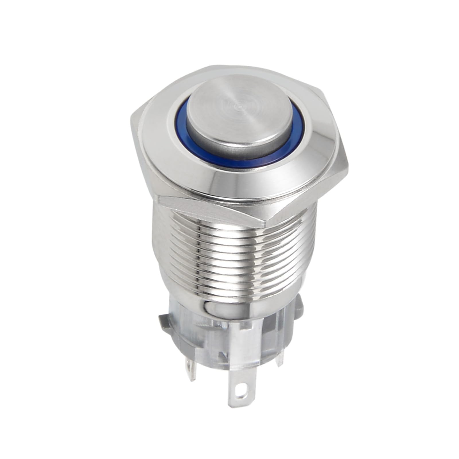 Rebower Push Button Switch 1NO 1NC Copper Nickel Plated Momentary Round Button, [for Light DIY Project] - 16mm 12V / Silver Tone