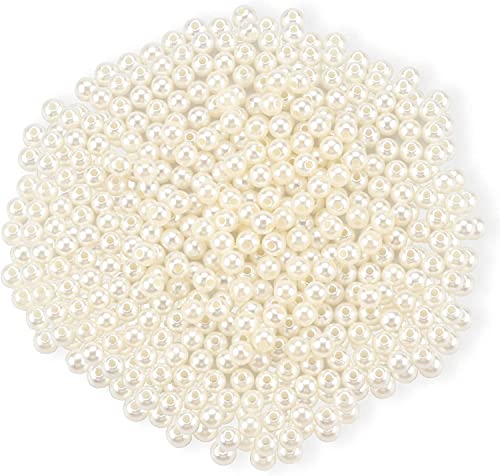 PODDU Pearls Beads, 600pcs Art Faux Pearls 8mm Beige ABS Imitation Pearl Beads for Bracelet Crafting Jewellery Making Vase Fillers Wedding Home Decoration