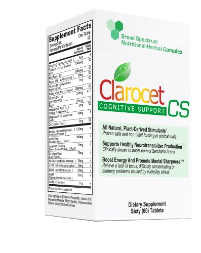 Clarocet CS: Full-day Cognitive Support for a lack of focus or mental sharpness, difficulty concentrating or paying attention, and memory problems caused by everyday stress.