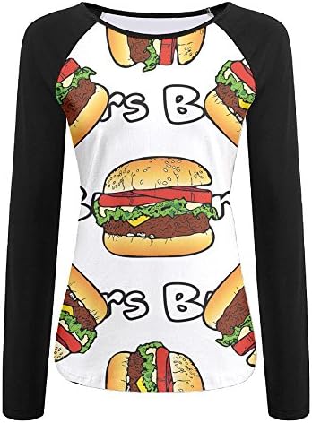 Yummy Humburger Women Classic Print Long Sleeve Raglan Tshirt Tops Workout Undershirt Tee Tees Blouse
