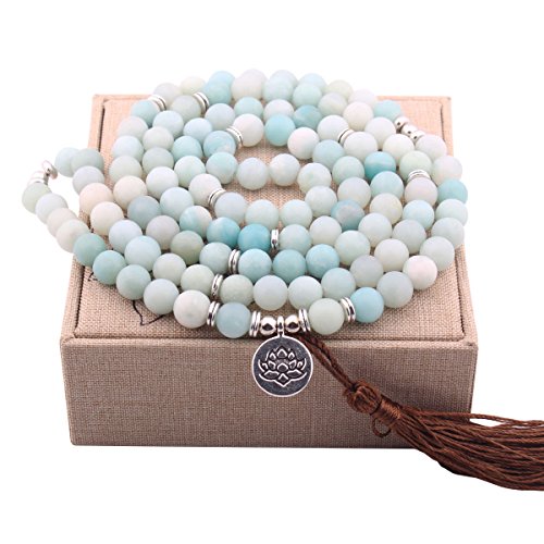 GVUSMIL Amazonite 108 Beads Mala Bracelet for Women Men with Lotus Pendant for Buddhist Prayer Meditation Japa Charm healing Necklace - Thumbnail 6
