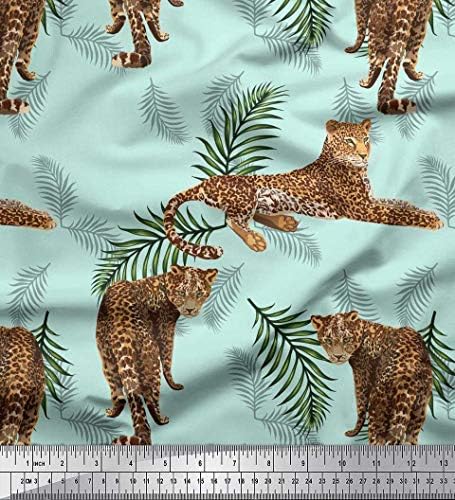 Soimoi Silk Fabric Leaves & Leopard Animal Print Fabric by The metre 42 Inch Wide