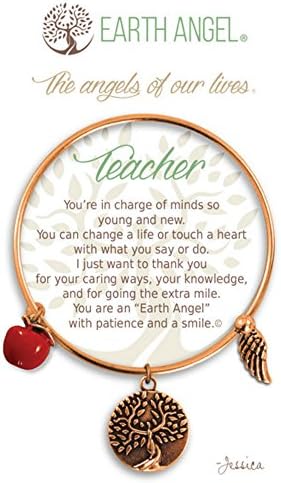 Earth Angel Teacher Apple Bangle Bracelet in Antique Copper, Rose Gold Color