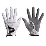 Men's Golf Glove Left and Right Hand, Compression-Fit Stable-Grip, Genuine Cabretta Leather, Soft Flexible Durable and Comfortable, S M L XL XXL XXXL, White