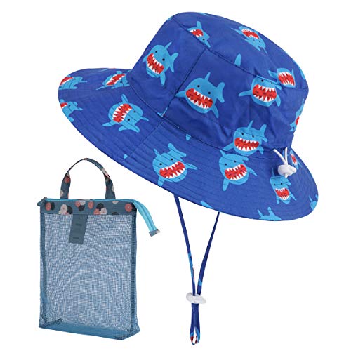 Kirecoo Baby Sun Hat, Toddler Breathable Bucket Hat Cap with a Mesh Storage Bag (Shark, 12-24 Months)