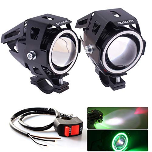 BLIAUTO Motorcycle LED Headlight U7 Cree Driving Fog Running Lights DRL Universal Front Spot Halo Ring Work Light Lamp for ATV UTV Trucks Hi/Lo Beam with Switch (2PCS, Green Angle Eye)