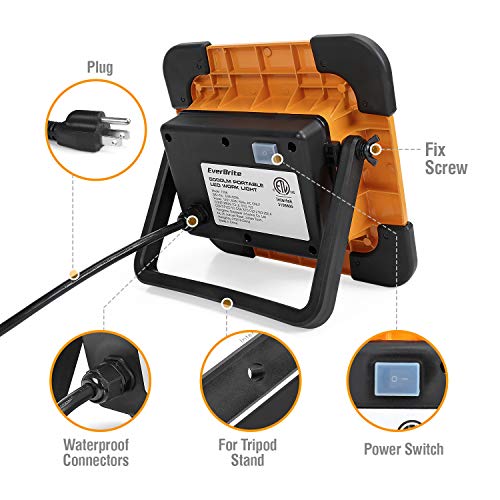   EverBrite 5000LM LED Work Light, 60W CREE COB, 180 degree Adjustable Lighting Angle with Stand, Waterproof Flood Light with Power Cord  for Construction Site, Garage, Car Repair, Lawn and Garden   - Thumbnail 4